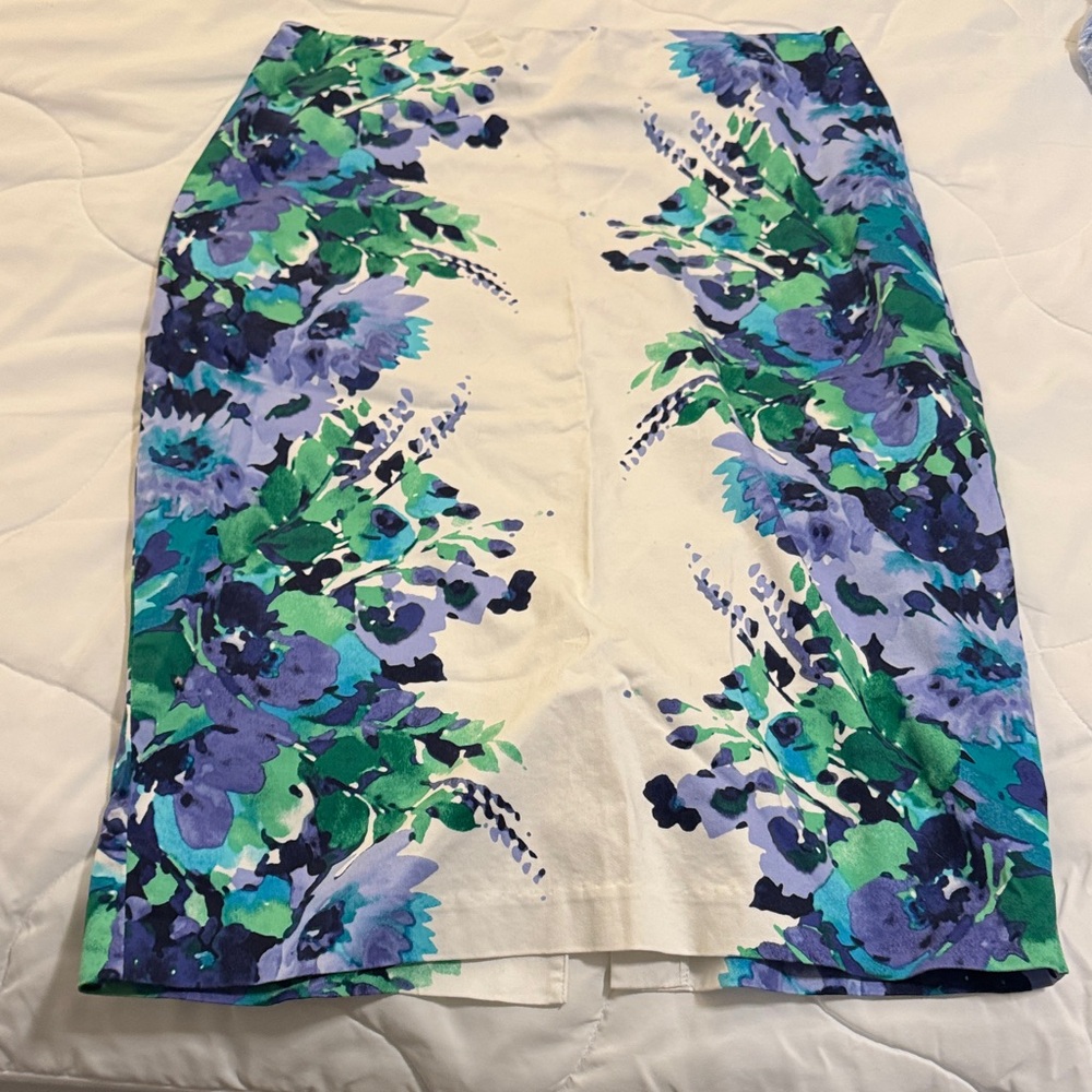 New York & Company Floral Skirt in Blue and Green